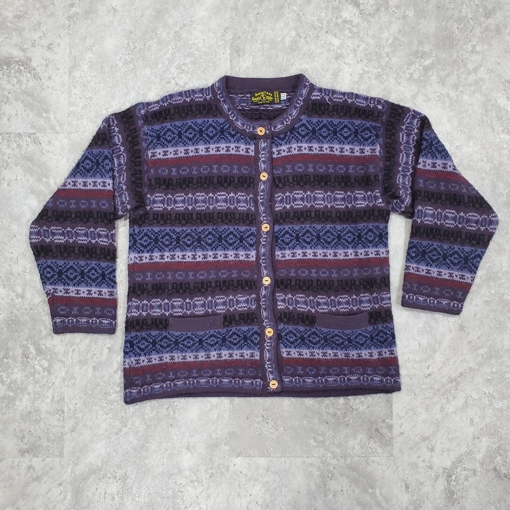 American South Side Alpaca Wool Cardigan Sweater Small Made In Peru Fair Isle